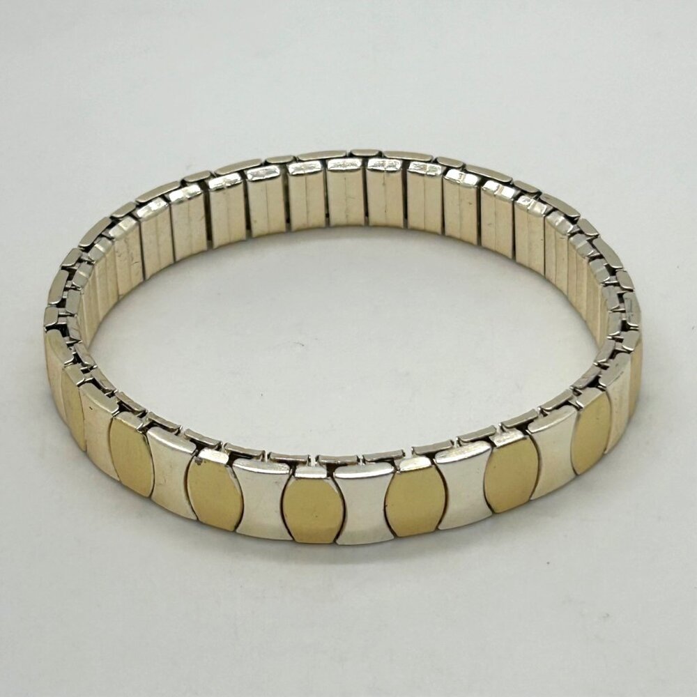 Vintage Two-Tone Gold & Silver Finish Expansion Stretch Link Bracelet Size 7 - Picture 2 of 15